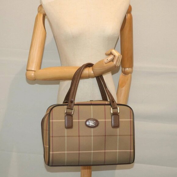 Burberrys Nova Check Boston Bag Nylon Canvas Brown Auth - Picture 1 of 16